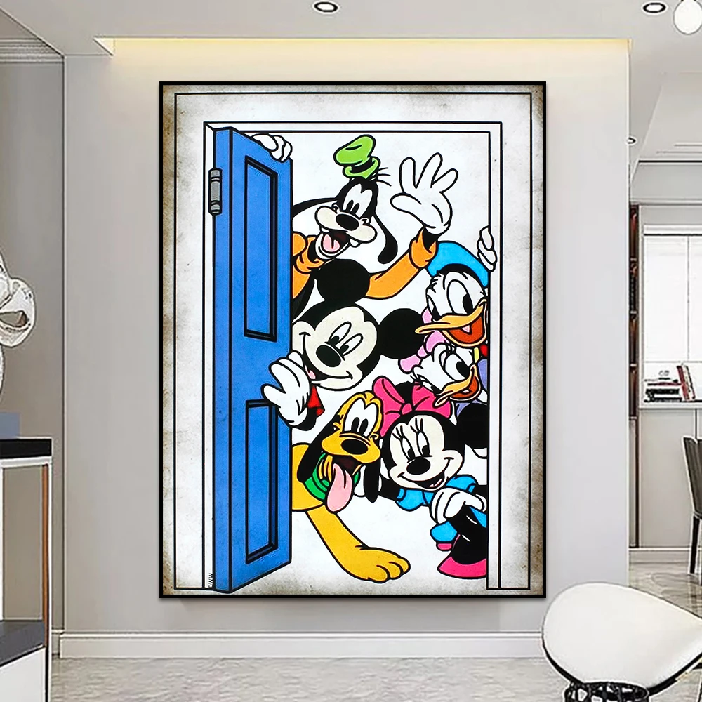 Disney Figures Group at the Door Poster Mickey Mouse And Friends Painting Canvas Prints Room Home Wall Art Decor Picture Cuadros