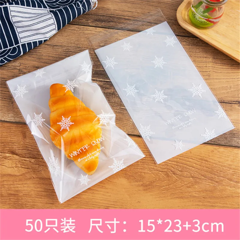 

50Pcs 15x23cm Transparent Snowflake Baking Toast Bread Dessert Candy Plastic Christmas Party Gift Packaging