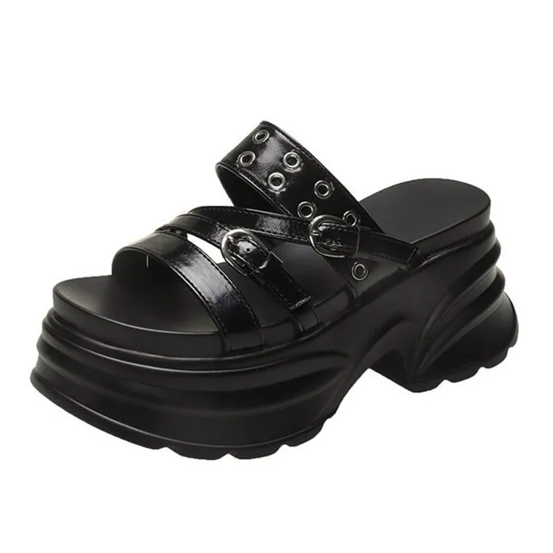 

Роскошные женские летние шлепанцы на высокой платформе, танкетке, в стиле панк, с пряжкой, пляжные, на толстой подошве, сандалии для женщин