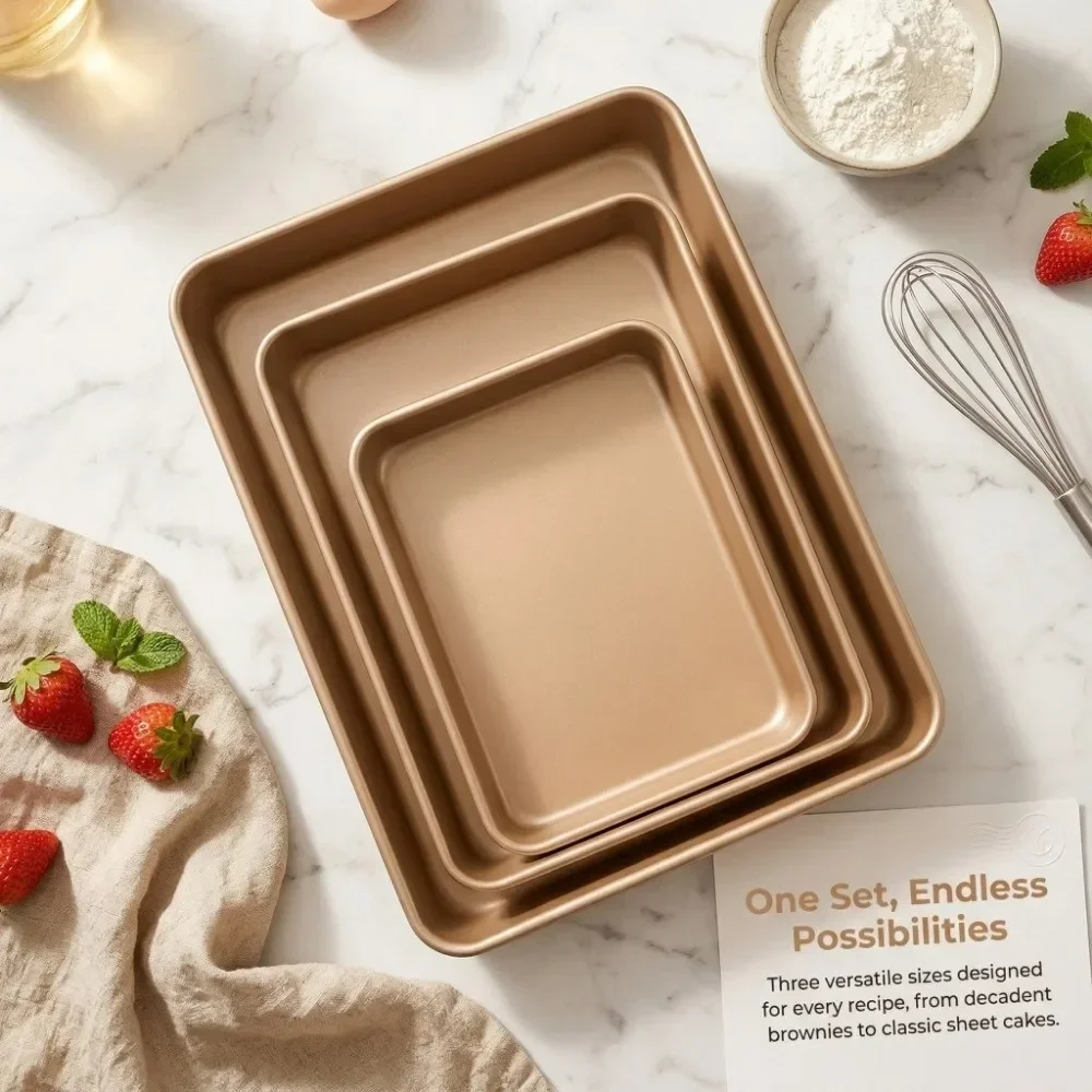 Thickened Carbon Steel Square Baking Pan Multisize Heavy Duty Metal Cake Baking Sheet Non-Stick Deep Rectangular Bakeware Tools