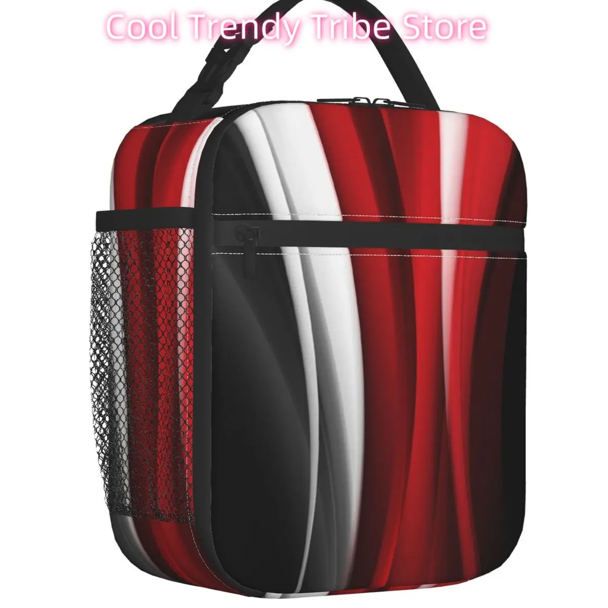 Red White Gothic Geometric Pattern Insulated Lunch Tote Bag Geometry Resuable Thermal Cooler Food Lunch Box Work School Travel