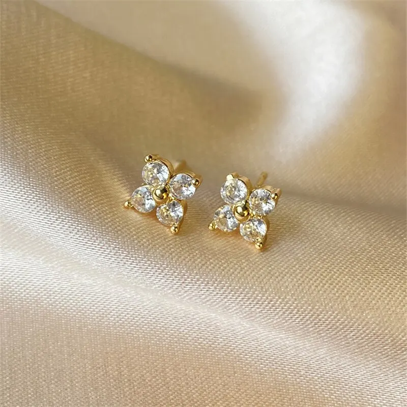 Exquisite Small Round Cubic Zirconia Flower Shape Stud Gold Color Earring for Women Simple Party Wedding Fashion Jewelry image 5