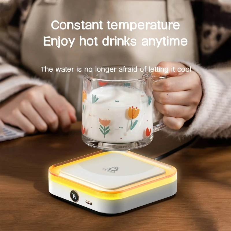 DC5V USB Coffee Mug Warmer 3 Gear Temperature Cup Warmer Heating Coasters Plate Pad for Tea Water Milk with Colorful Night Light