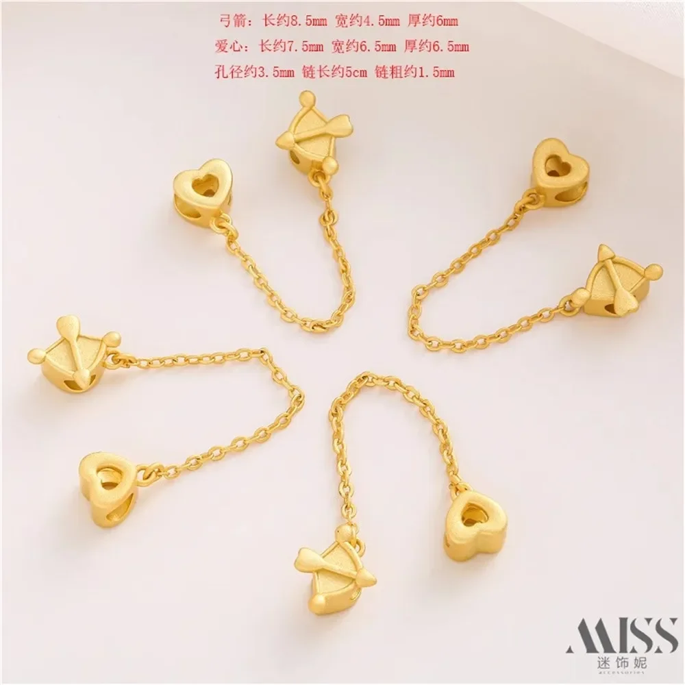 

18K Gold-wrapped Matte Gold Bow and Arrow Love Large Hole Bead Lanyard DIY Handwoven Rope Bracelet Jewelry Accessories
