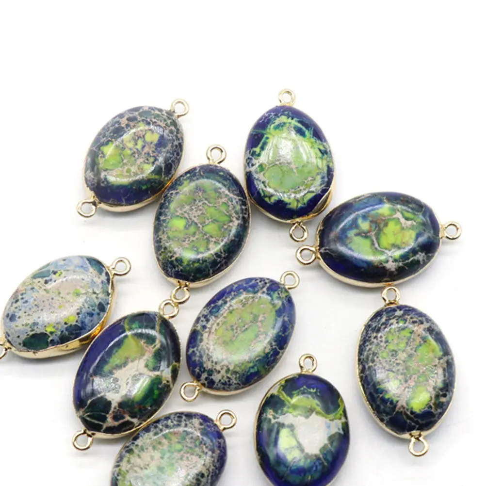 

Irregular Stone Chip Pendant with Plated Metal Brim Double Ring Design DIY Charm Beads for Jewelry Craft Sweater Zipper