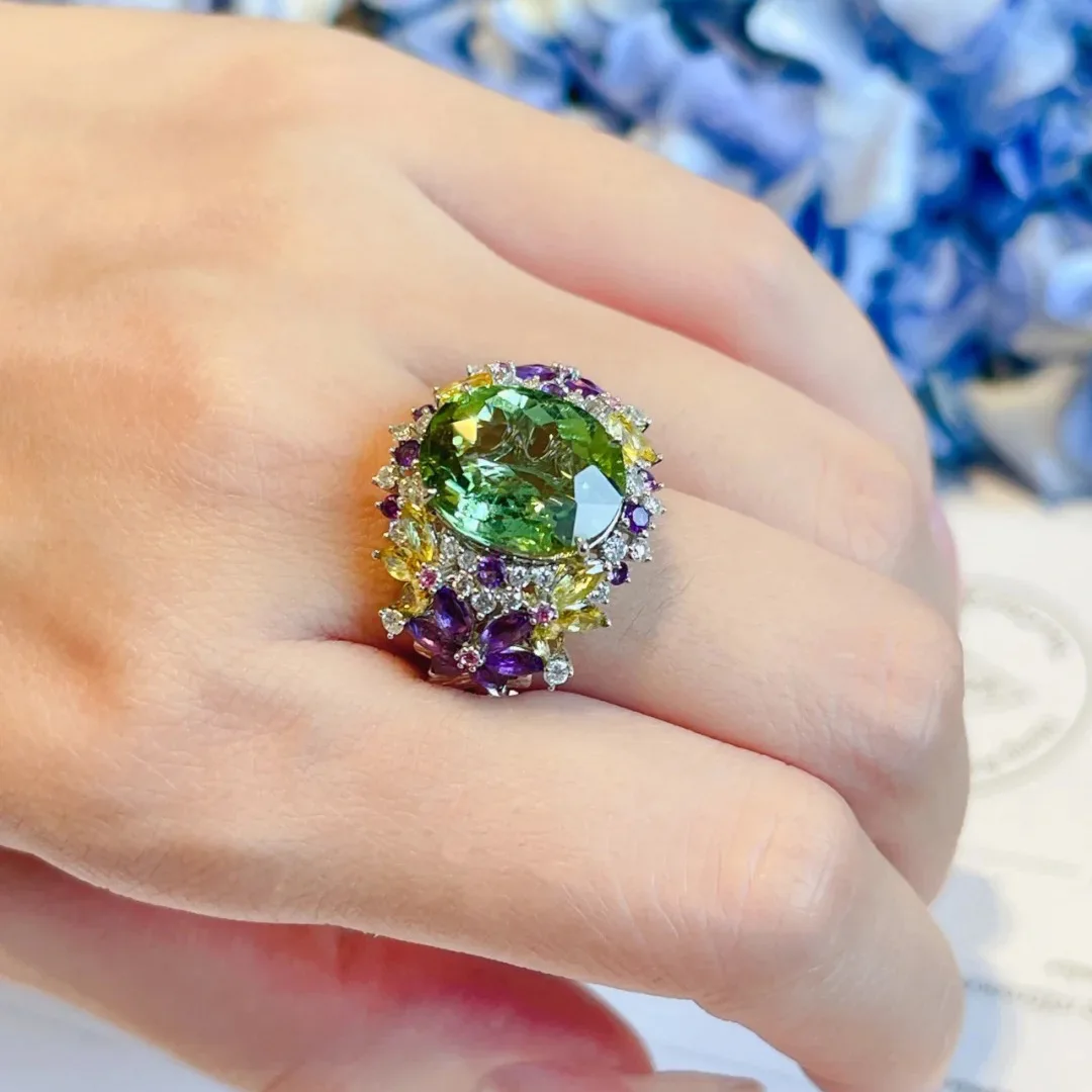 Women's Bohemia Colored Gemstone Adjustable Flower Ring
