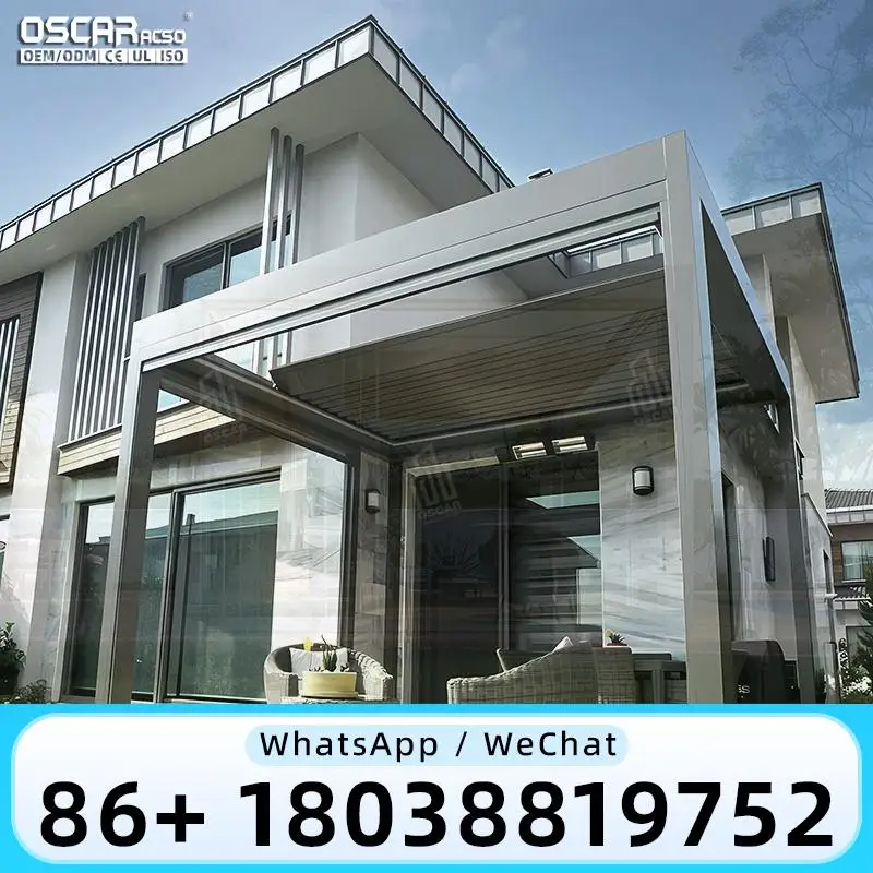 في الهواء الطلق 10 أقدام × 10 أقدام مقاوم للماء سقف مزخرف بمحرك هيكل ألومنيوم مناخي حيوي لحديقة الفناء الخلفي العريشة #2