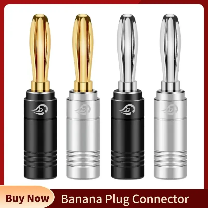 Banana Plug Connector Speaker Terminal Bananas Connectors Audio Jack With Screw For Amplifier Aluminum Shell Gold Rhodium Plated