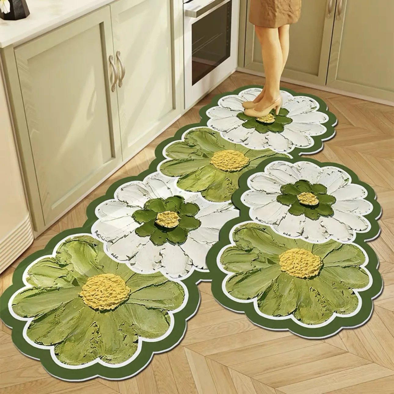 Vikama 1/2Pcs Shaped Flower Diatoms Mud Mat Non-Slip Absorbent Kitchen Bathroom Floor Mat Door Mat Home Decoration Long Carpet