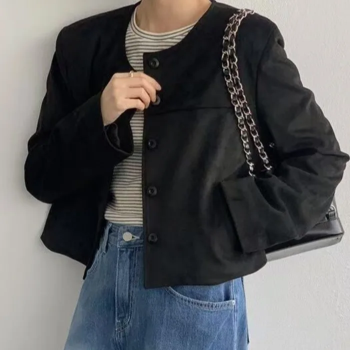 スリムスエードジャケット レディース ファッション ヴィンテージデザイン 秋冬 ストレートカット オルトコート カジュアル エレガント 多用途ジャケット
