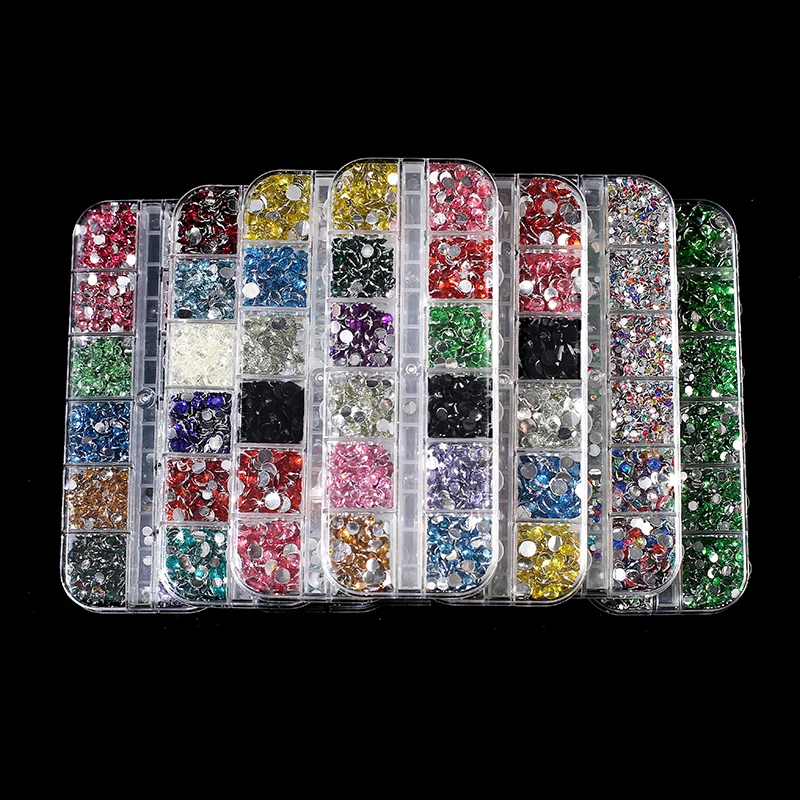 12-grid  Box mix size resin flatback Resin rhinestones 3D Charm Gems Mixed Colors crystal Nails Manicure Accessories