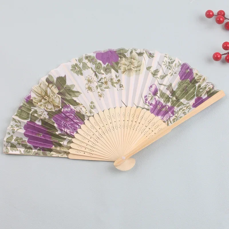 Chinese Japanese silk fan folding fan retro bamboo folding hand-held flower fan