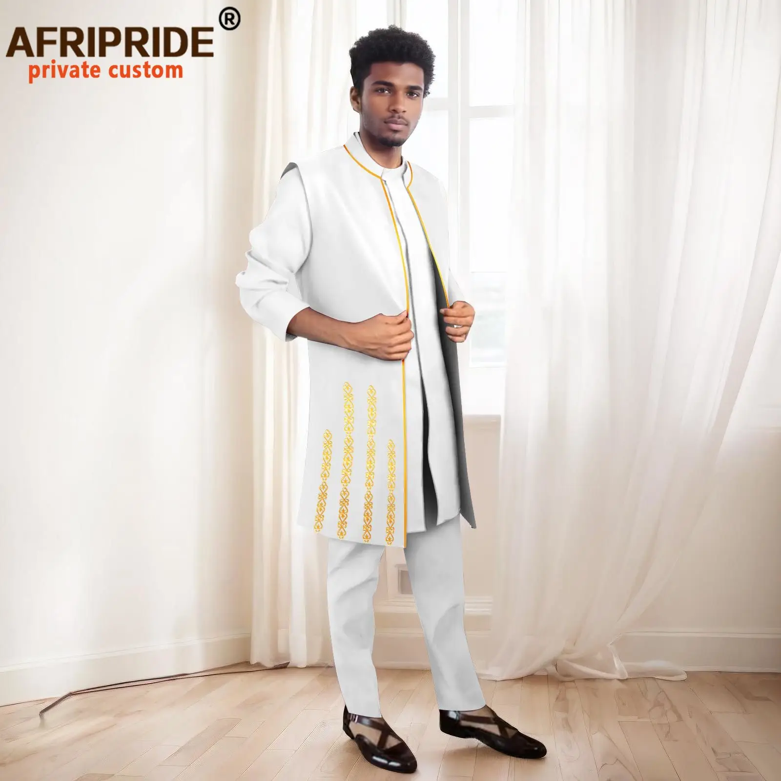 African Men Traditonal Clothing Embroidery Blazer Shirts and Pants 3 Piece Set Dashiki Outfits Fomral Wear for Wedding 2416063