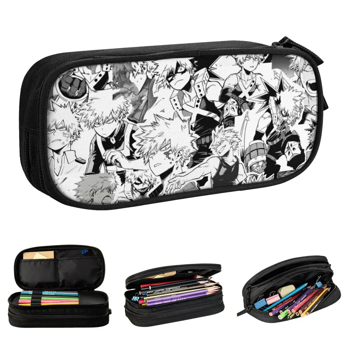 grande capacidade anime lapis case bolsas de caneta katsuki bakugo mha estudante cosmeticos lapis material escolar 01