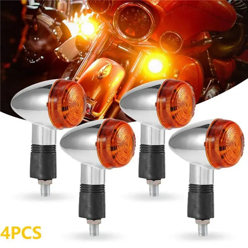 Practical Motorcycle Turn Signals Chrome Bullet Front Rear Lights For Honda Kawasaki Bobber Chopper(8Pcs)