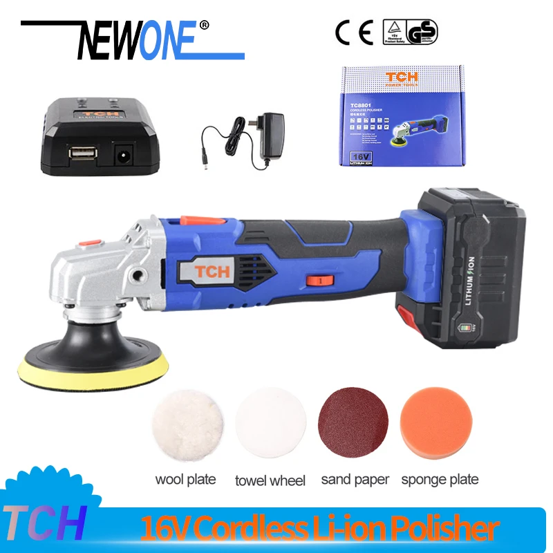 TCH 16V Lithium Battery Pportable Waxing Machine Cordless Car Polisher Cleaner Adjustable Speed Polishing Machine