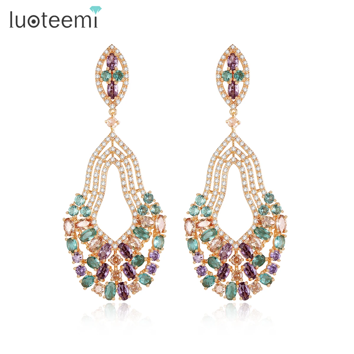 LUOTEEMI 2022 New European And American Style Multi Oval Zircon Long Earrings For Women Large Brinco Bijoux Unusual Girl Jewelry