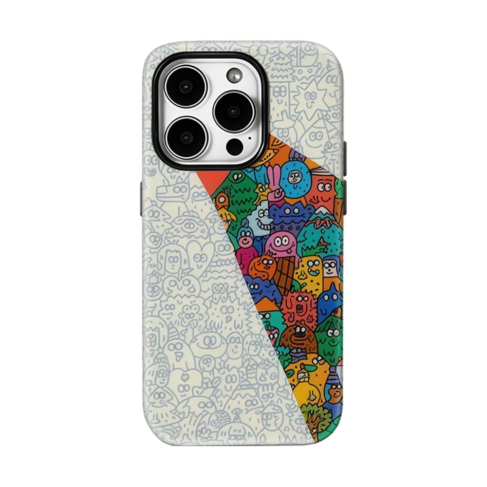 Coque de téléphone magnétique robuste à double couche avec motif cœur doodle pour iPhone 17 16 15 14 13 Pro Max Plus