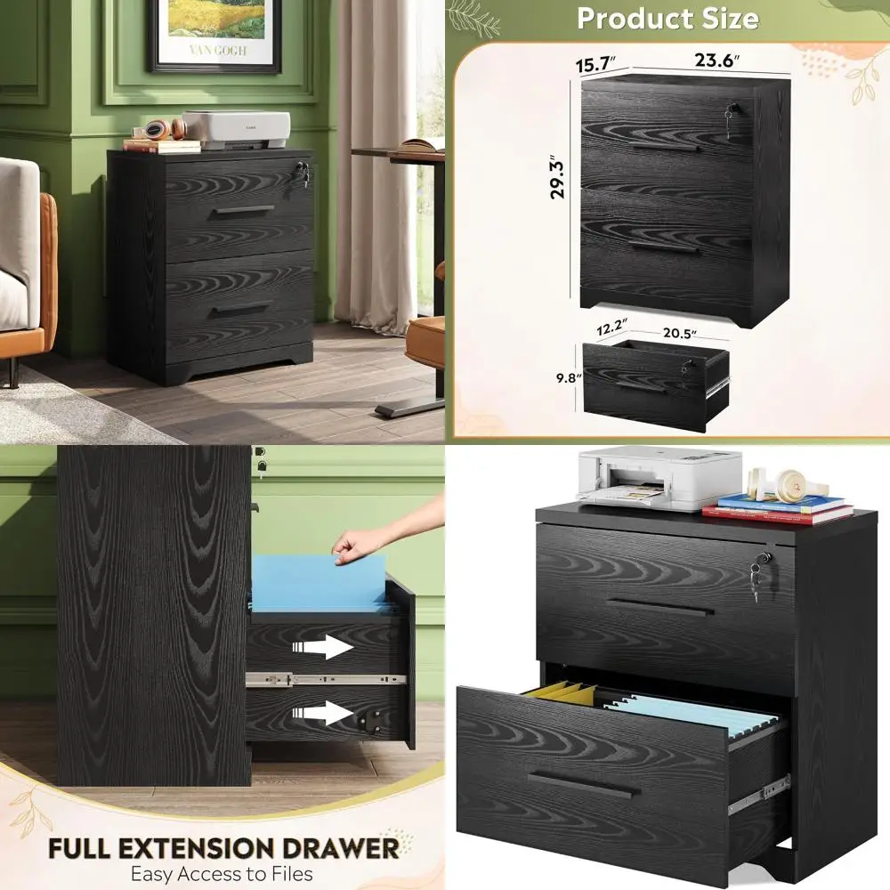 

Black 2-Drawer Lockable Wood File Cabinet for Home and Office Use