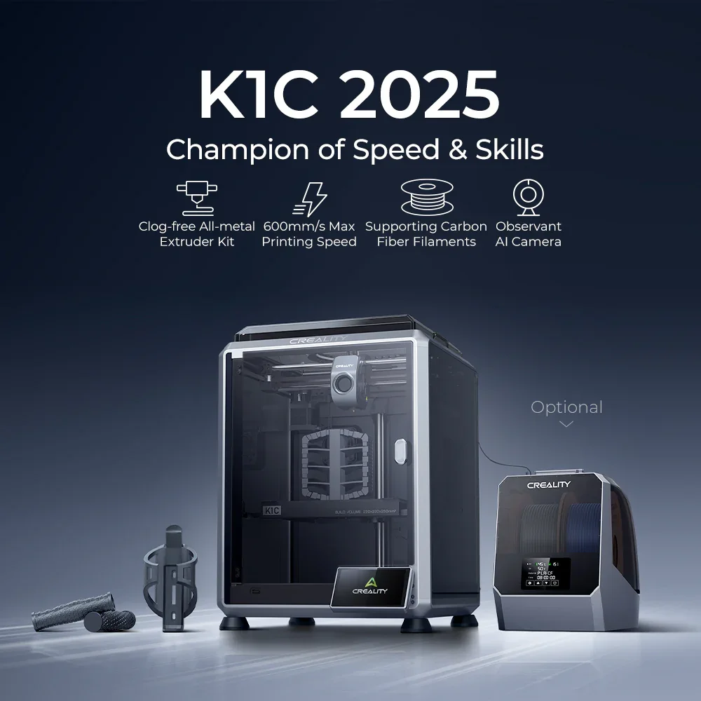 Imprimante 3D FDM Creality K1C 2025 avec kit extrudeur anti-colmatage, vitesse d'impression maximale de 600 mm/s, caméra AI d'observation et impression multicolore