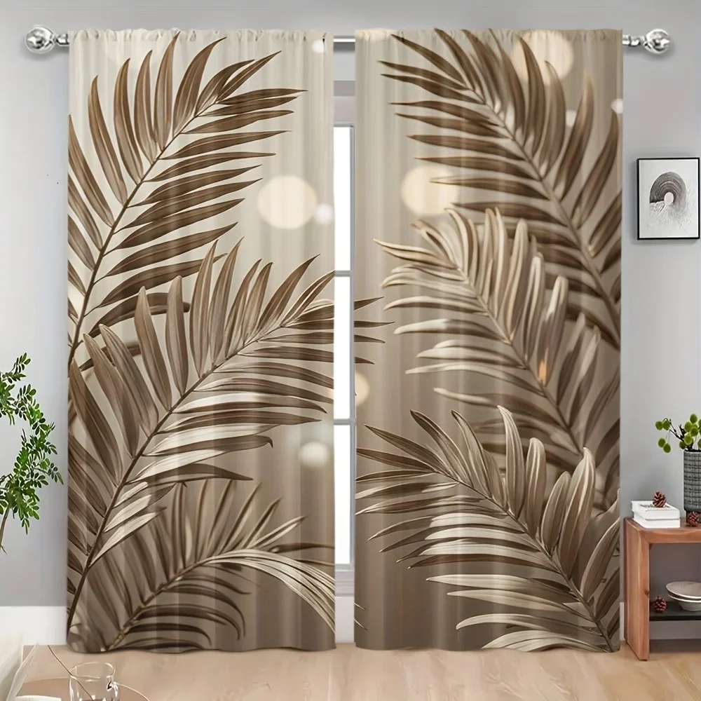 2PCS Digital Printed Curtains, Brown Leaves Autumn Botanical Fall Foliage, Window Drapes for Living Room Bedroom Home Decoration
