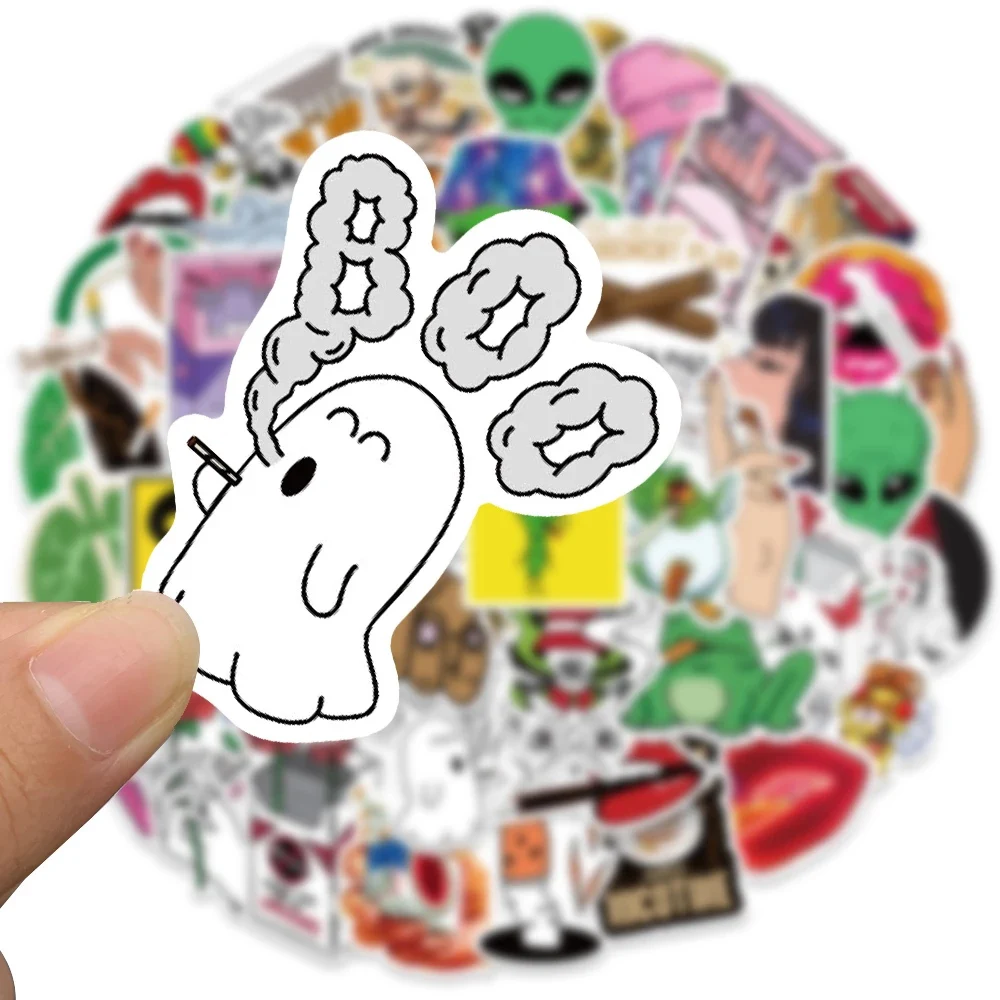 10/30/50PCS Funny Characters Leaves Weed Smoking Stickers Cool DIY Graffiti Skateboard Car Motorcycle Vinyl Graffiti Sticker Toy