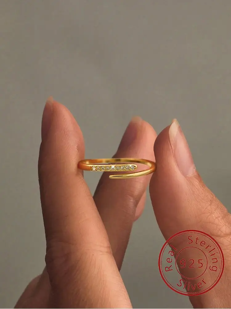 

925 Sterling Silver Personalized Minimalist Golden Line Adjustable Rings For Women Gift Wedding High Quality Fine Jewelry