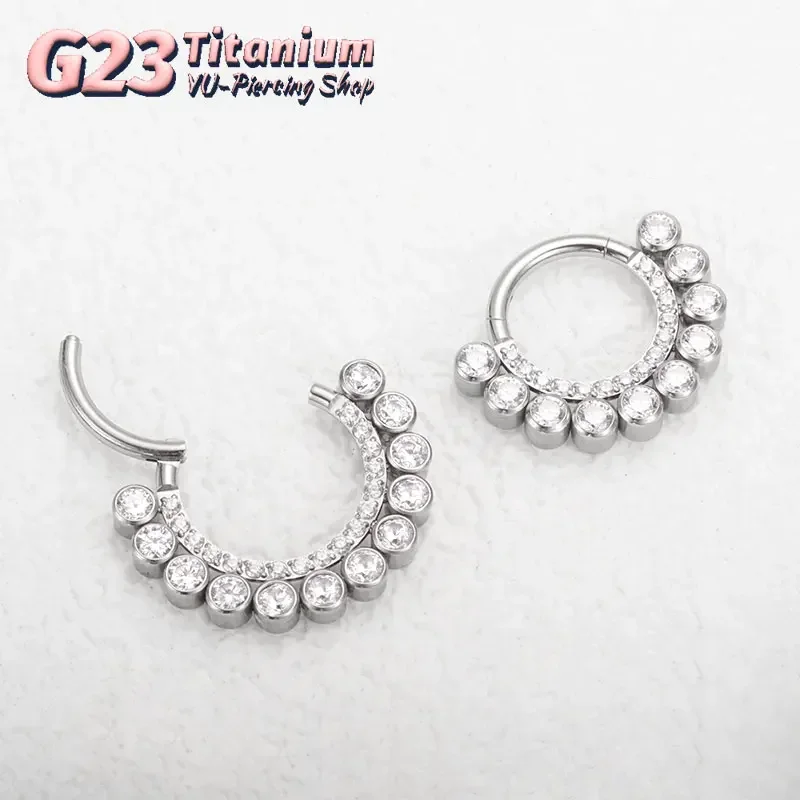 G23 Titanium Piercing 16G Hinged Septum Nose Ring Hoop Zircon Chrząstka Tragus Daith Clicker Kolczyki Piercing Biżuteria do ciała