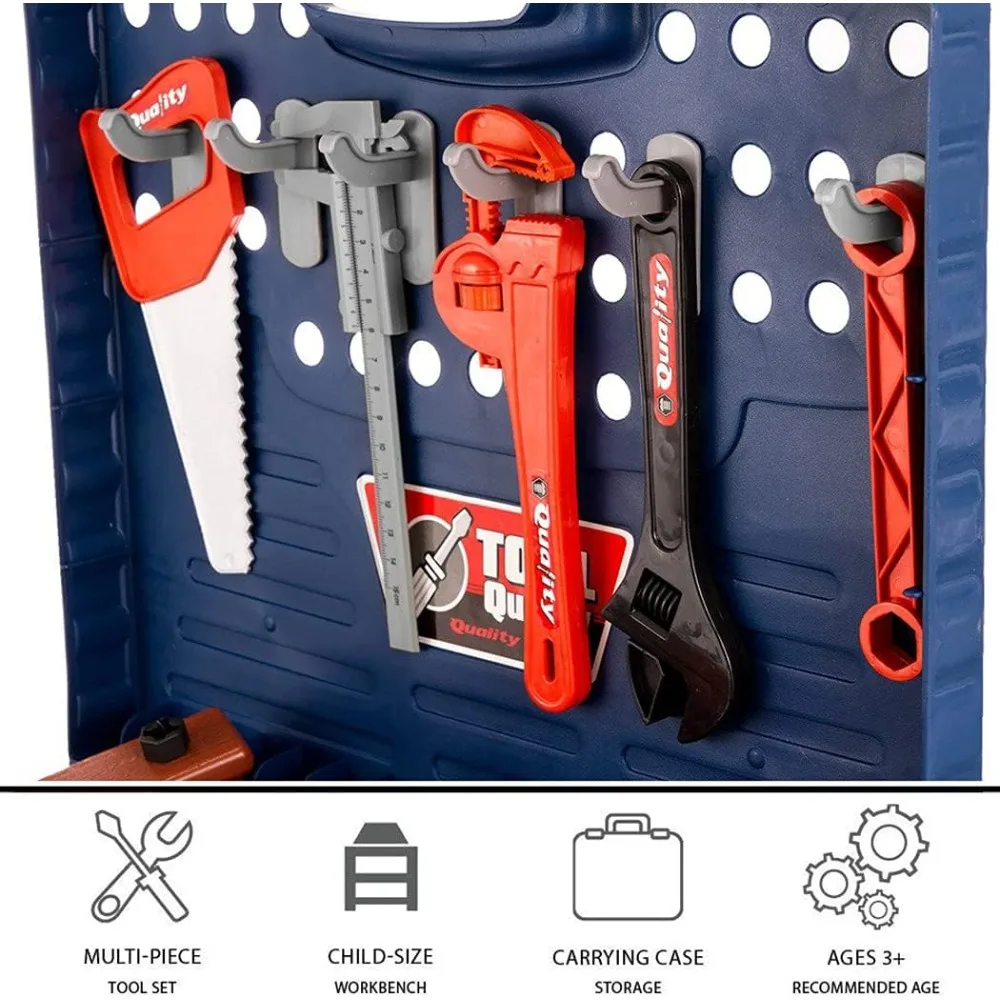 منضدة أدوات ألعاب للأطفال مع أدوات واقعية ومثقاب كهربائي للعب التظاهري ورشة عمل البناء أدوات بناء الجذعية #4