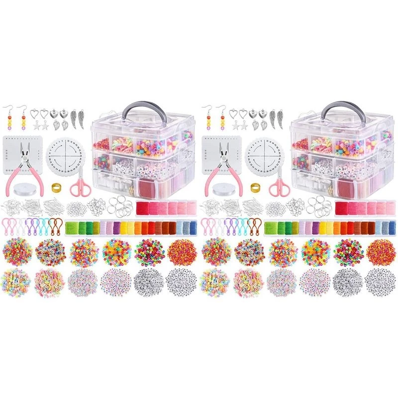 2Set 12 Styles Friendship Bracelet Kit With String And Letter Beads, Color Embroidery Floss, Elastic Cord, Braiding Disc