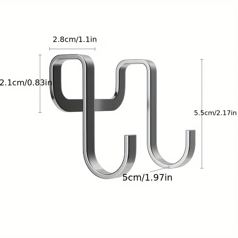 2 Stück Edelstahl-Türhaken vom Typ Z, robust, gebürstete Oberfläche, S-förmige Doppelhaken für Badezimmer, Küche, Schlafzimmer – Detail 6
