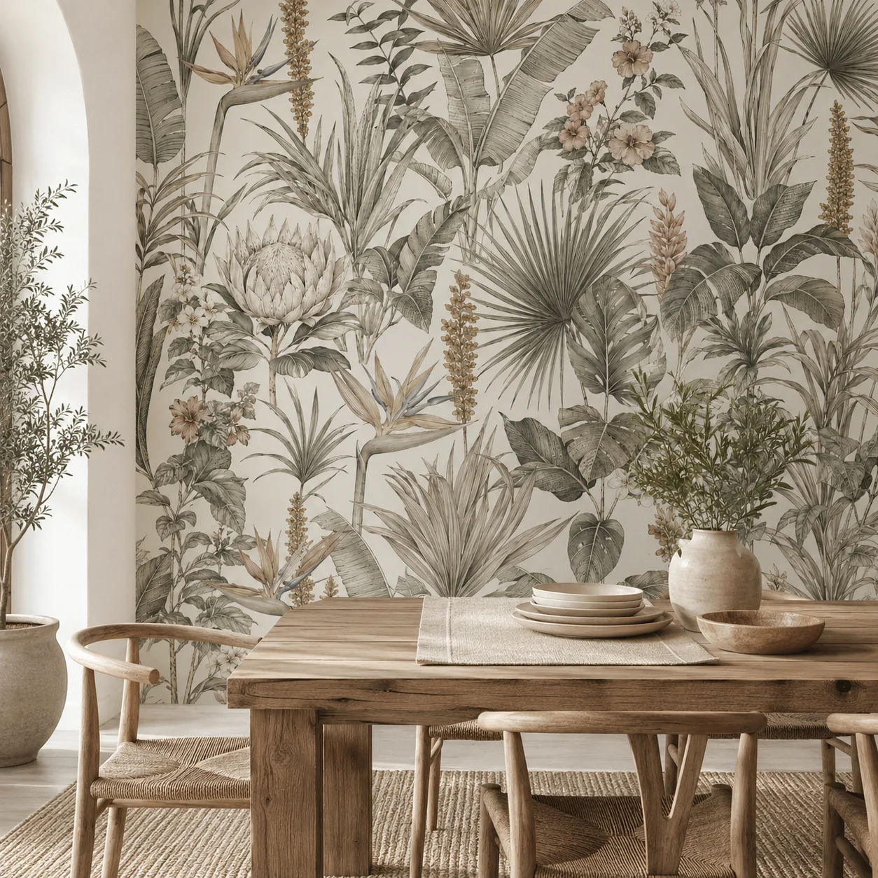 papel-tapiz-mural-botanico-tropical-vintage-decoracion-de-pared-con-hojas-de-selva-beige-y-flor-de-protea-no-autoadhesivo