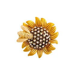 Vintage Cute Bee Sunflower Brooches For Women Summer Fashion Insect Daisy Flower Rhinestone Brooch Pin Banquet Jewelry Gift