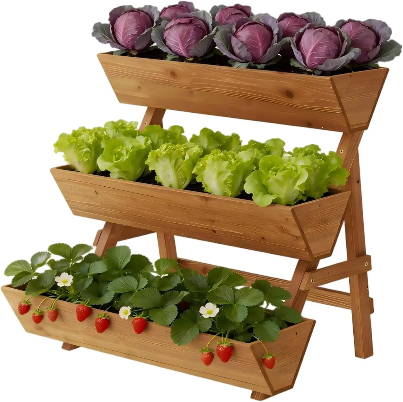 

3-Tiers Wooden Raised Garden Bed Tiered Planter Box Flower Pots Vertical Garden Planter Wood Plant Stand for Vegetables