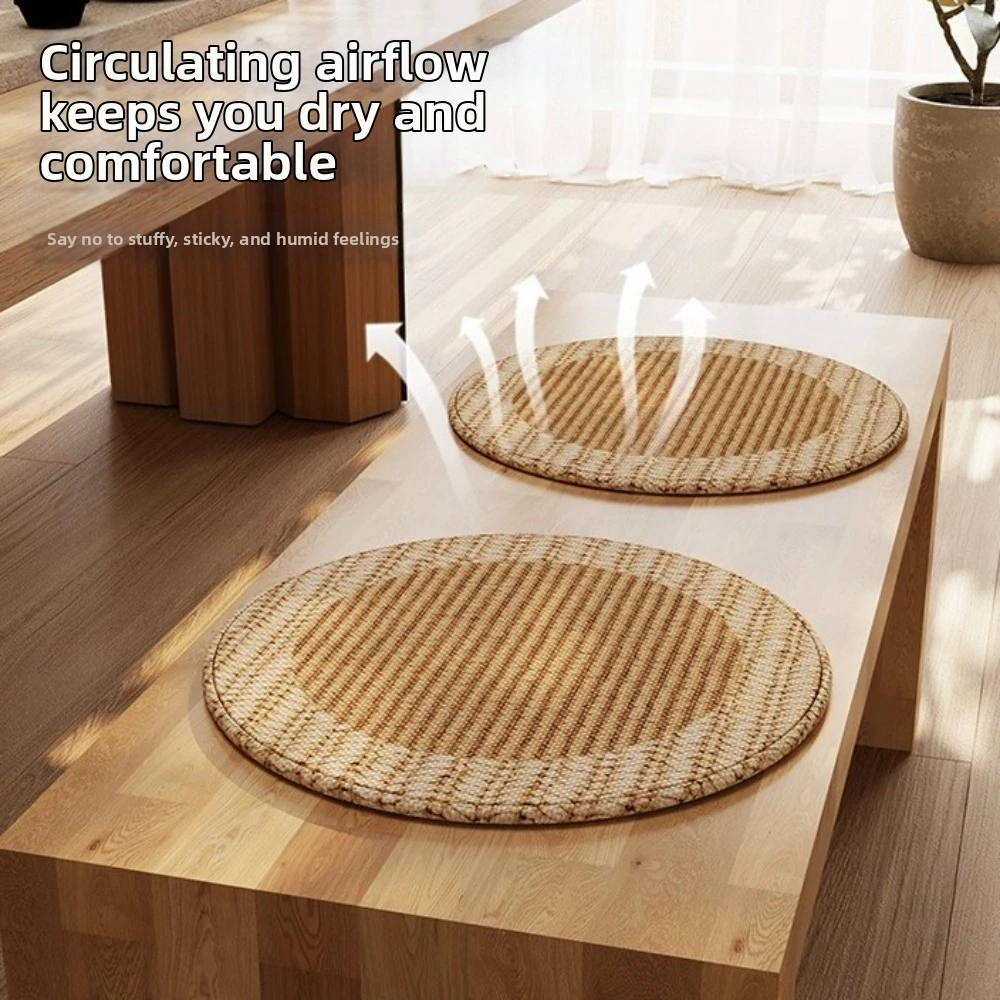 Household Thick Soft Round Seat Cushion Breathable Handmade Woven Meditation Cushion Anti Slip Tatami Cushion Summer