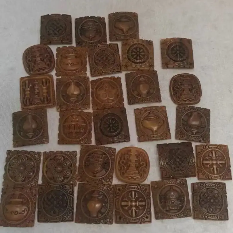 10pcs/lot typical Tibetan element weathered pulp old bone carved thangka pendant amulet Buddha Conch stupa Scripture Collectible