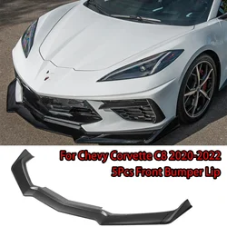 For Chevy Corvette C8 2020-2022 5Pcs Car Front Bumper Lip Diffuser Carbon Fiber Style Glossy Black Splitter Corner Accessoires