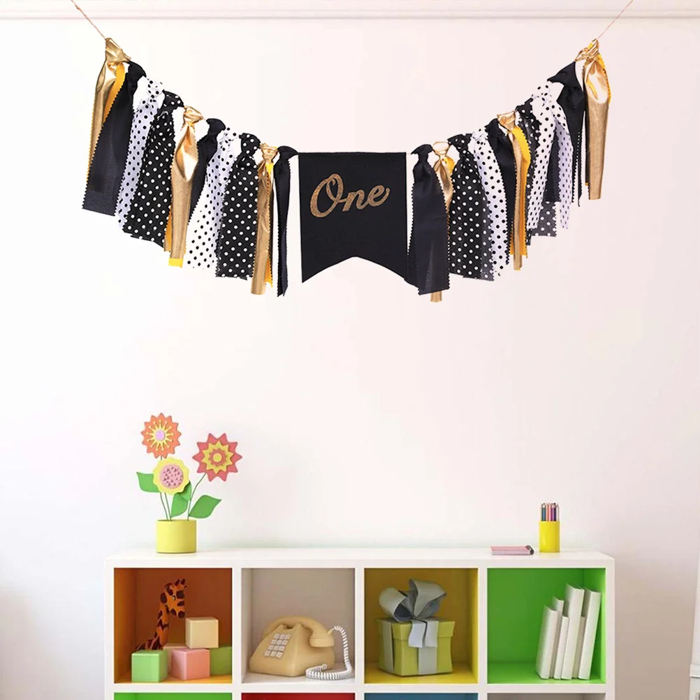 

Birthday Banner Decor For 1St Party Yellow Black Garland High Chair Rustic Burlap Bunting Hanging Decoration Theme