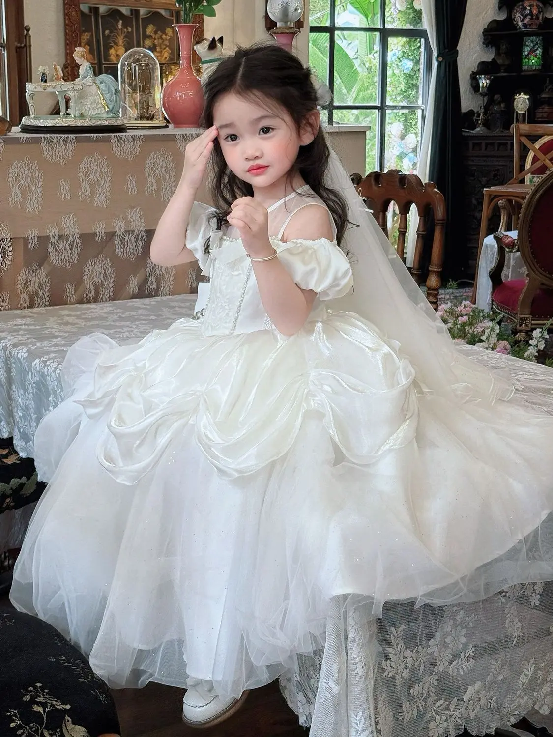 Summer Princess Lace Gauze Dress Girl Kawaii Lolita Clothes White Elegant Wedding Birthday Party Tulle Elegant Lace Skirts
