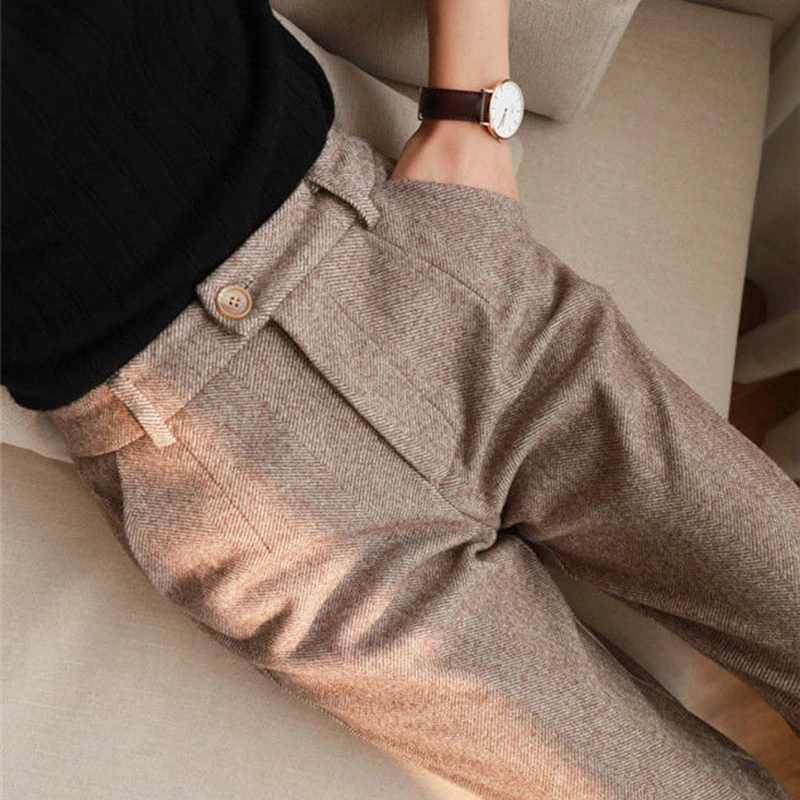 

Xpqbb Autumn Winter Vintage Woolen Pants Women Fashion High Waisted Office Lady Suit Pants Korean Street Harem Pencil Trousers
