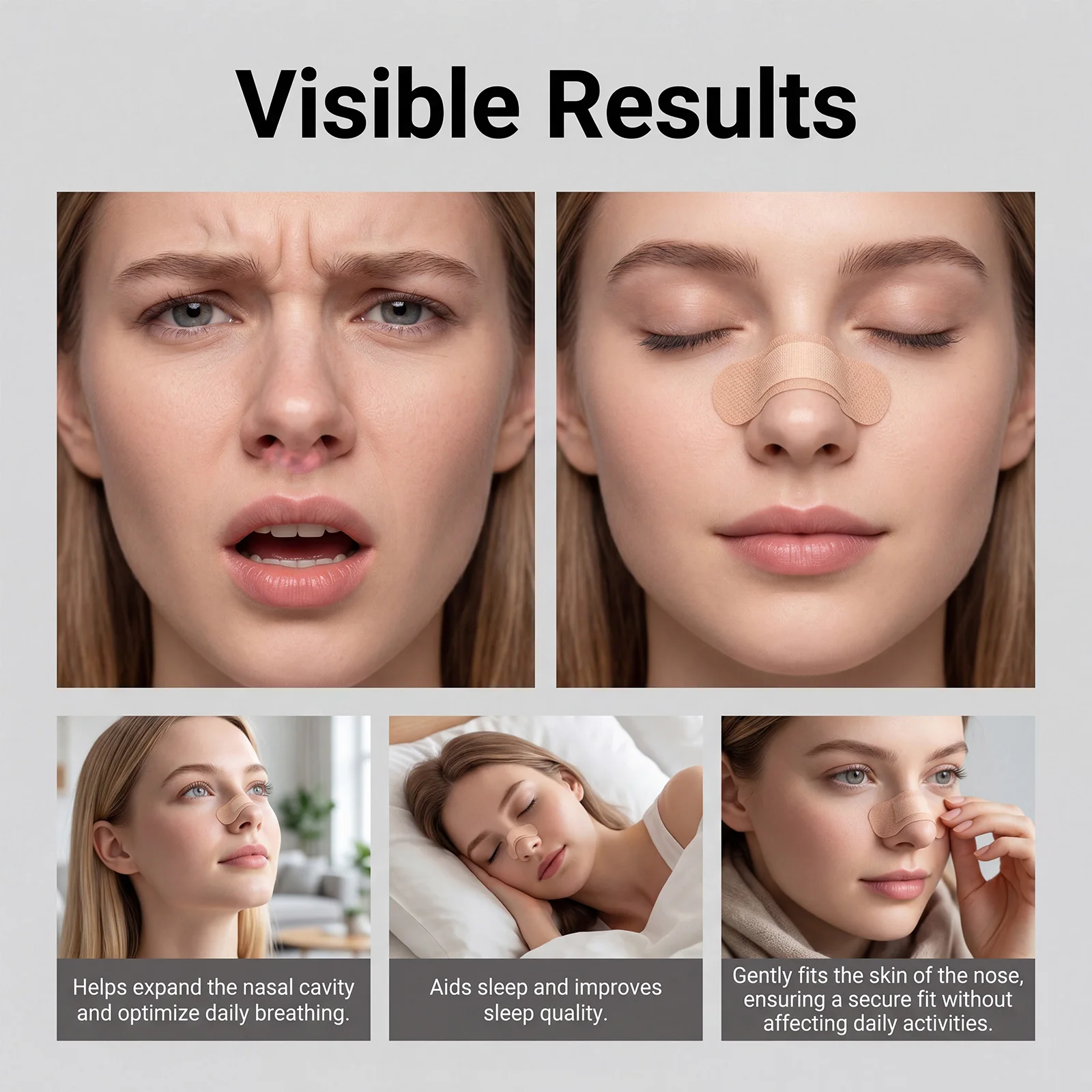 Nose Breathing Sleep Strips Anti-Snoring Solution for Better Nighttime Breathing Nasal Congestion Relief from Colds Allergies - view 6