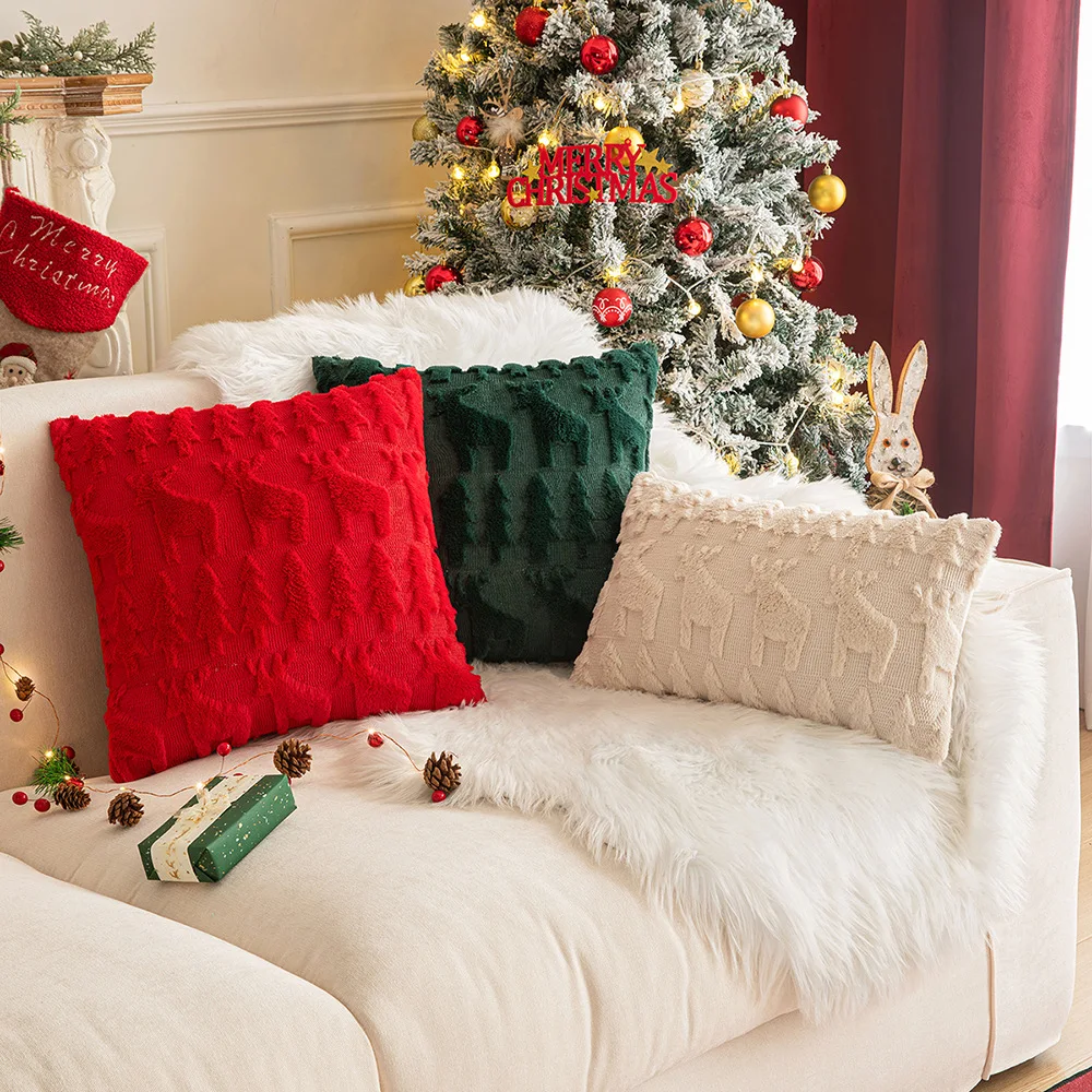 Christmas Decorative Pillow Cover 45x45cm Plush Cushion Cover for Living Room Couch Sofa Soft Pillows Home Decor Xmas