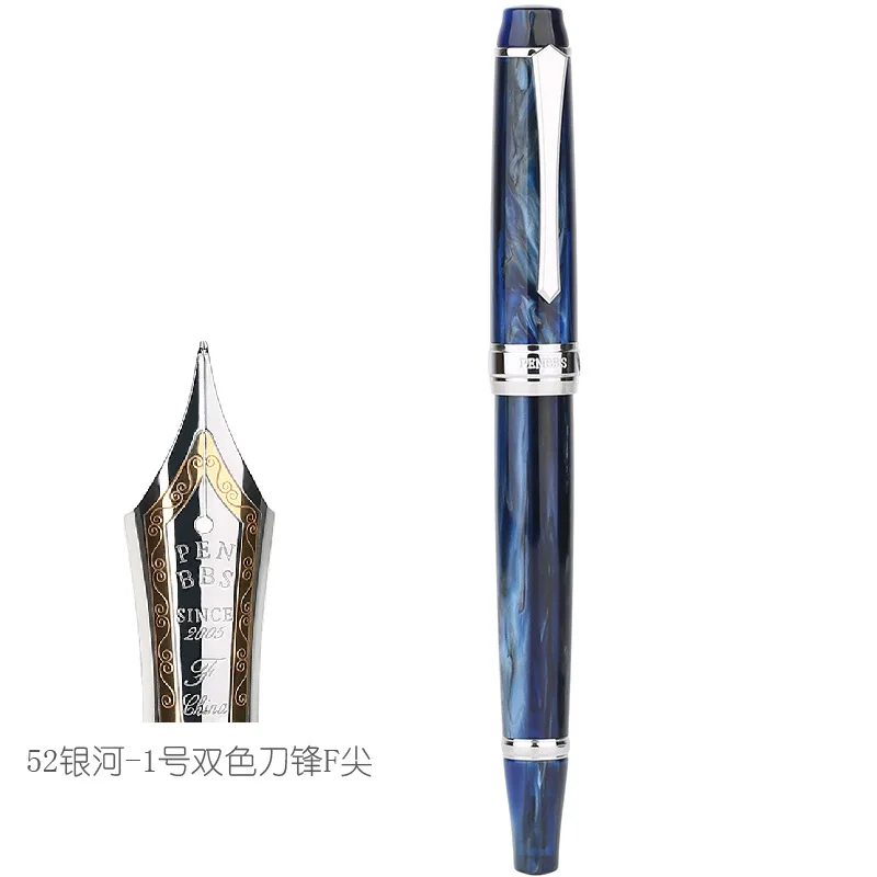 Penbbs 456 Acrylic Galaxy Piston Fountain Pen Blade Polishing F Nib Chrome Plating Calligraphy Writing Ink Pen Office Gift