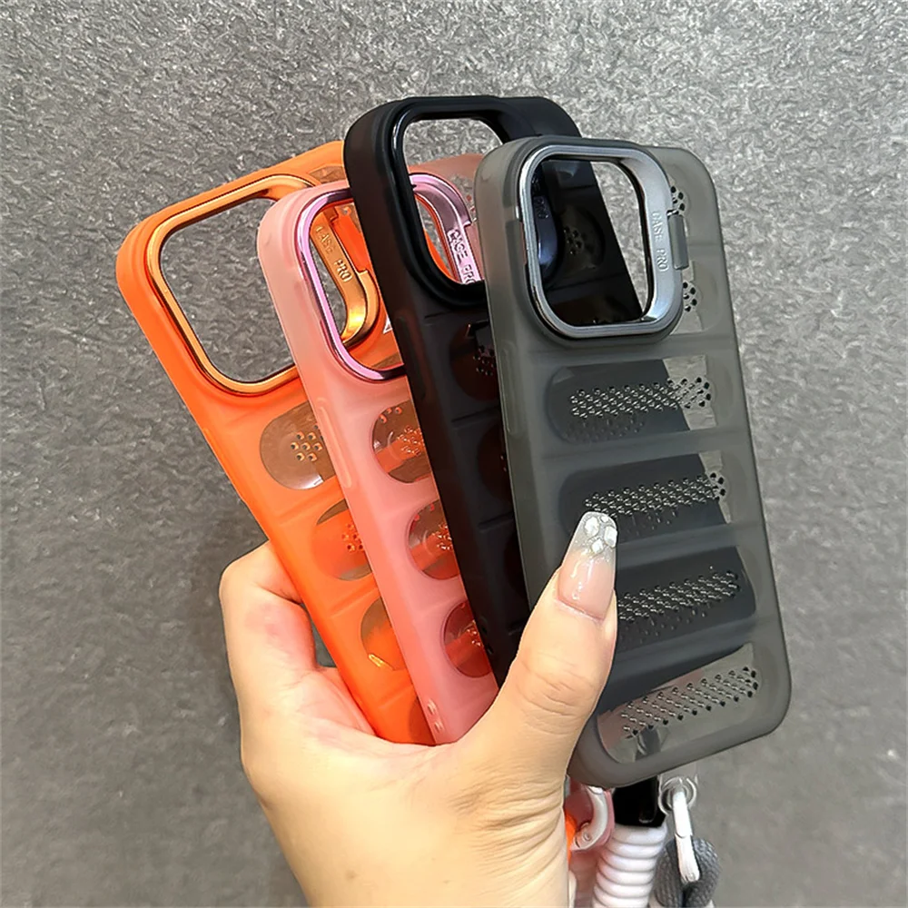 Wrist Strap Lanyard Heat Dissipation Phone Case For iPhone 15 14 11 12 13 Pro Max Lens Folding Stand Shockproof Matte Back Cover - AliExpress 202192403 Wrist Strap Lanyard Heat Dissipation Phone Case For iPhone 15 14 11 12 13 Pro Max Lens Folding Stand Shockproof Matte Back Cover - AliExpress 202192403