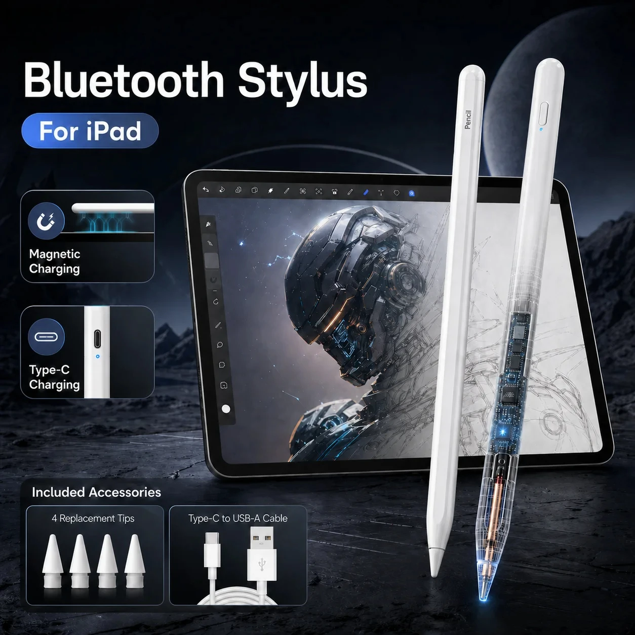 

For Apple Pencil iPad Air 11 M4 M3 M2 5 4 Pro 11th 13 M5 12.9 Stylus Pen A16 10 9 8 10th 9th Generation Mini 7 6 2026 Touch Pens
