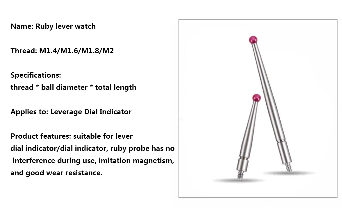 Ruby Head Dial Gauge Agulha, Sonda Indicadora, Cabeçalho de medição, Altura Gauge, M1.4, M1.6, M1.7, M1.8, M2.0, Novo, 1Pc