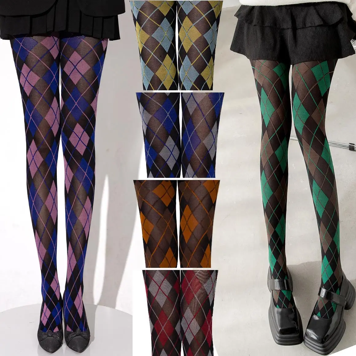 Women's Tights Lingerie Slim Stockings Pantyhose Plaid Retro Thigh High Stockings Tights Pantyhose Body Stockings Female Hosiery