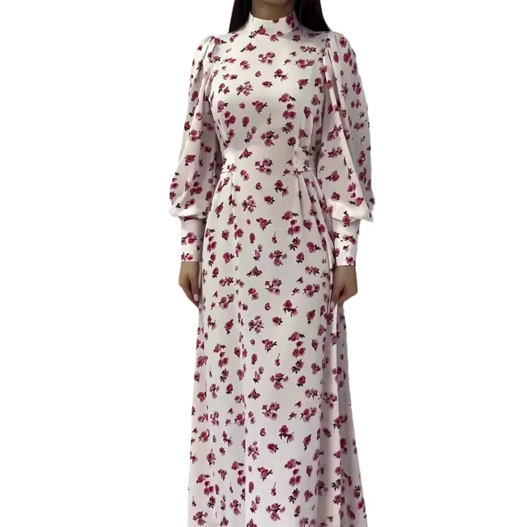 Ramadan Morocco Dubai Abayas Kaftan Islam Eid Vestidos Flower Print Jalabiya Arabic Long Robe Muslim Women Party Dresses Saudi