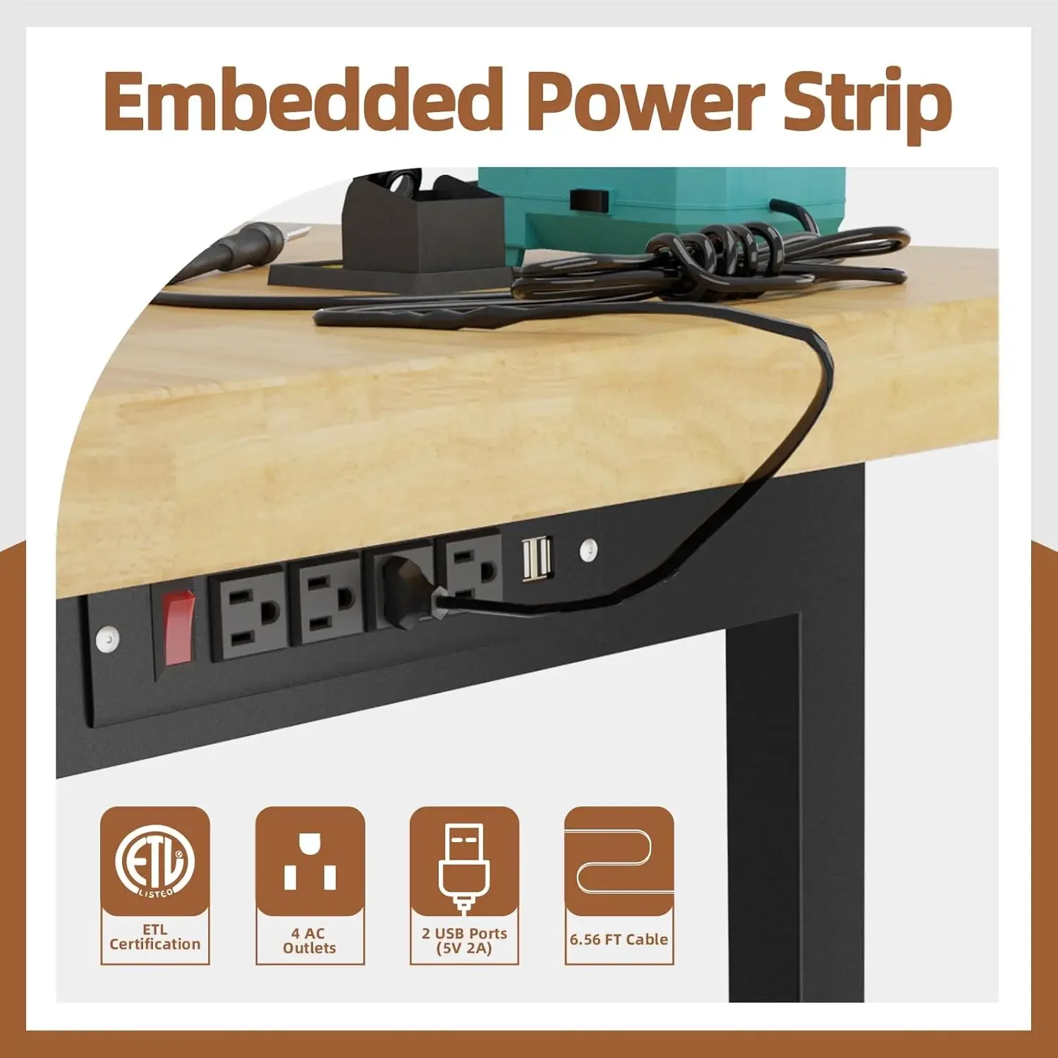 Workbench, Metal Work Bench Table with Wheels and Power Outlet, Rolling Workbench with Drawers, Large Load Capacity Garage Workb