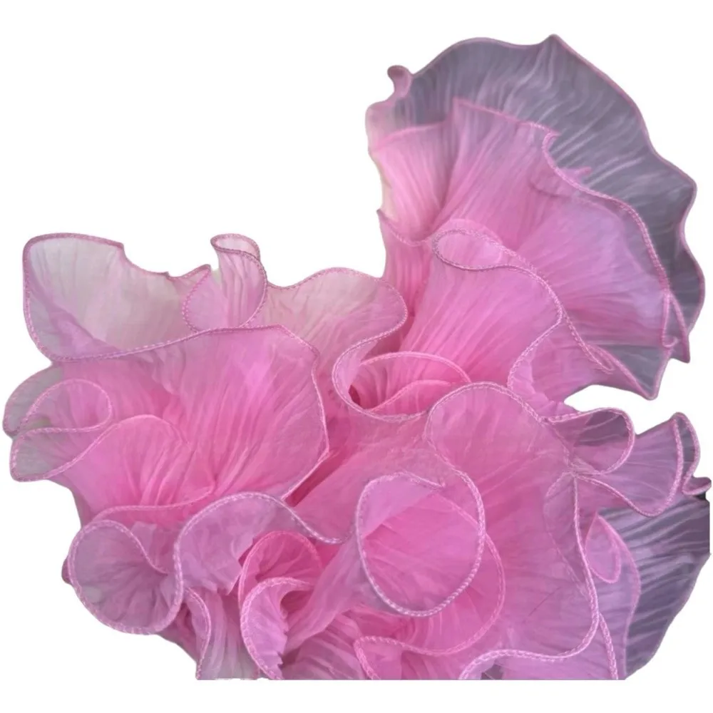 1 Yard Pleated Fabric Magic Color Ruffle Pleated Mermaid Lace Organza Translucent Rose Flower Pattern Pleated Lace Dance Dress